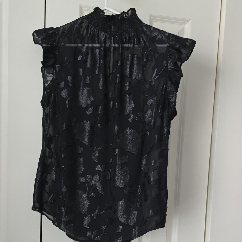 RW&CO Black Sleeveless Sheer Ruffled Blouse and Camisole Set, M